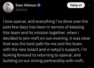Sam Altman Açıklama
