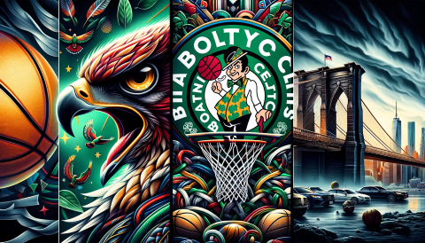 Hawks için bir şahin, Celtics için İrlanda-Amerikan kültürüne atıfta bulunan öğeler, ve Nets için de Brooklyn'in canlı şehir hayatını temsil eden bir basketbol filesi 